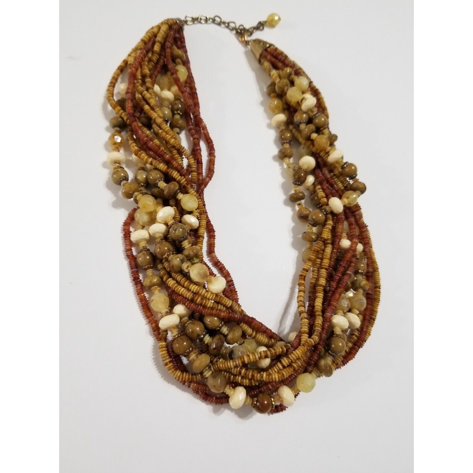 Brown Beaded 14 Strand Necklace Asian Marks Free Shipping B77